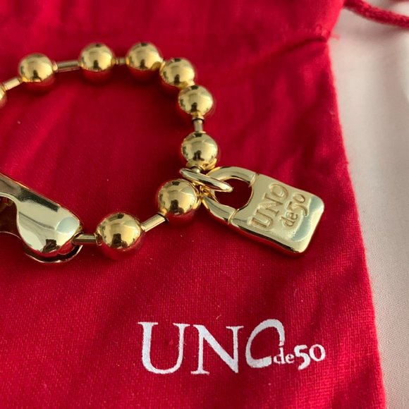 UNO de 50 SNOWFLAKE BRACELET gold Unisex padlock bracelet 18cm - Picture 4 of 8